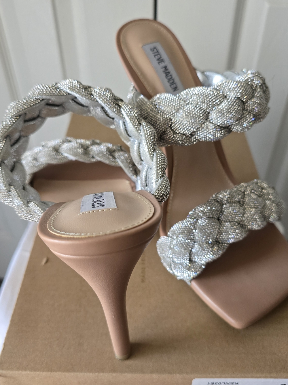 Steve Madden Silver Braided Crystal Strap Stiletto Sandals